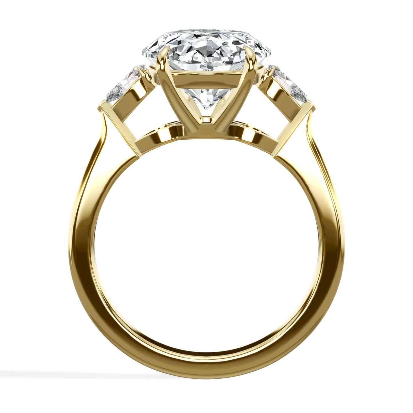 5.36 Carats Lab Grown Oval Cut with Pear Shape Side Stones Diamond Engagement Ring in Yellow Gold