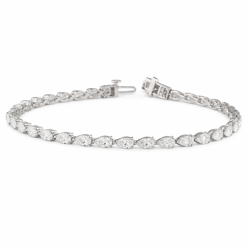 5.65 ct Pear Shaped Colorless Diamond East-West Tennis Bracelet