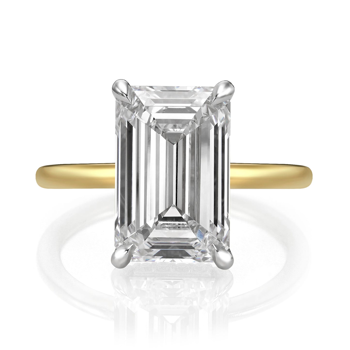 5.20 Carats Lab Grown Emerald Cut Two Tone Solitaire Hidden Halo Diamond Engagement Ring