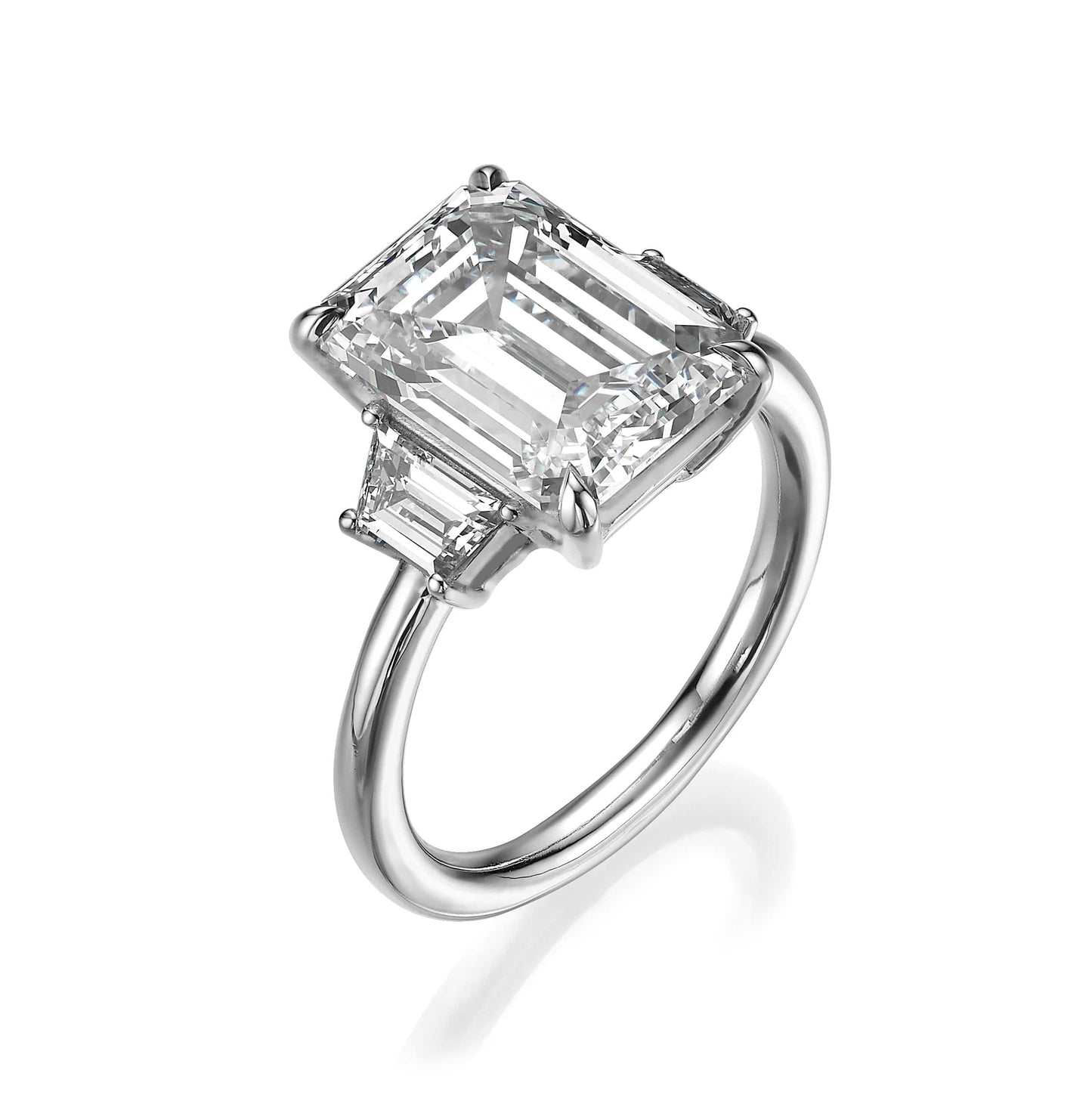 5.61 Carats Lab Grown Emerald Cut with Trapezoid Side Stones Diamond Engagement Ring