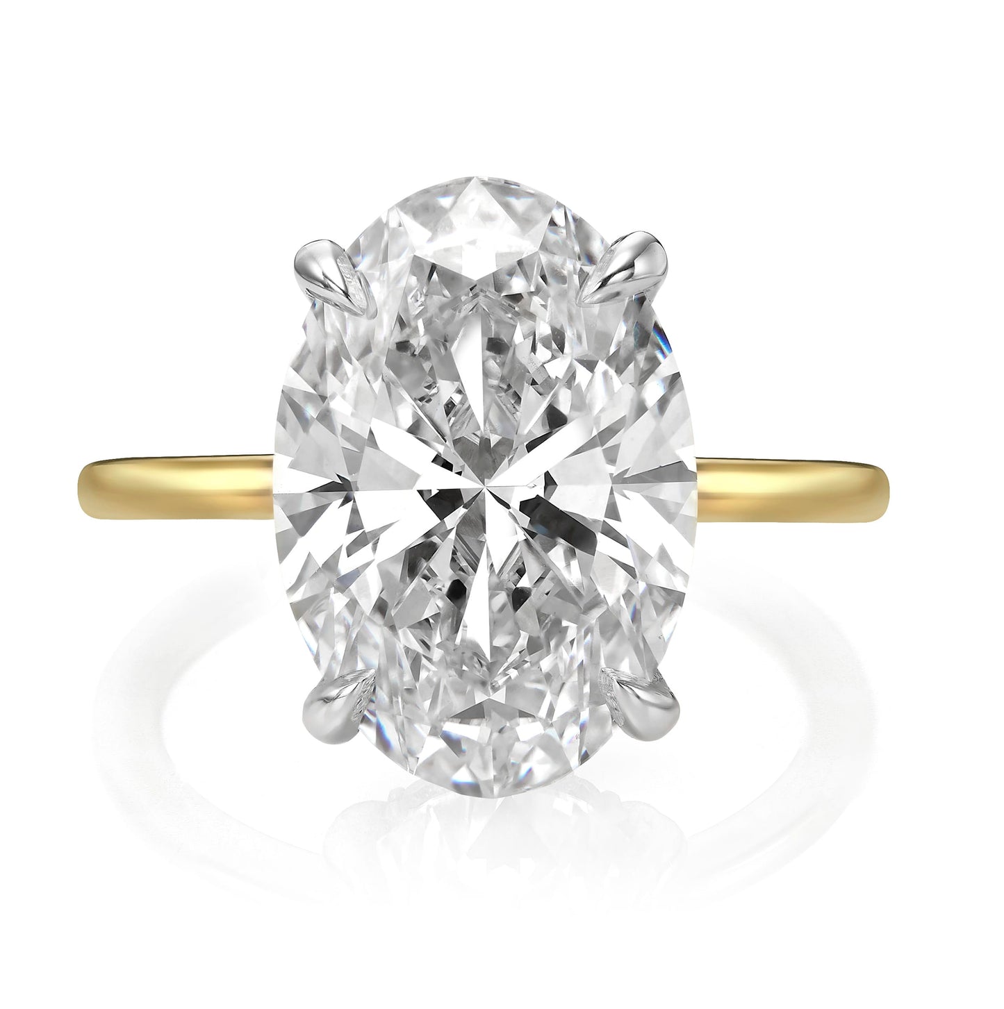5.22 Carats Lab Grown Oval Cut Two Tone Solitaire Hidden Halo Diamond Engagement Ring