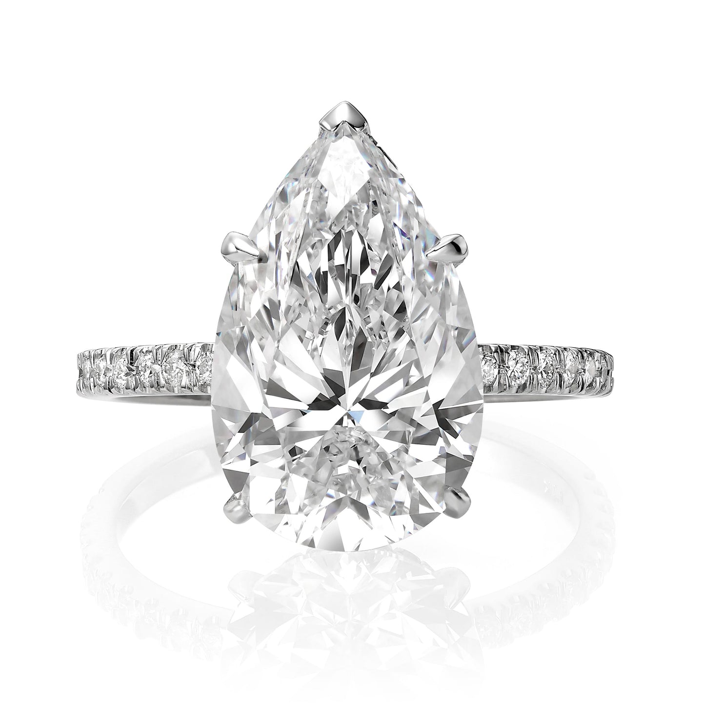 5.58 Carats Lab Grown Pear Shaped Micropaved Side Stones Hidden Halo Diamond Engagement Ring