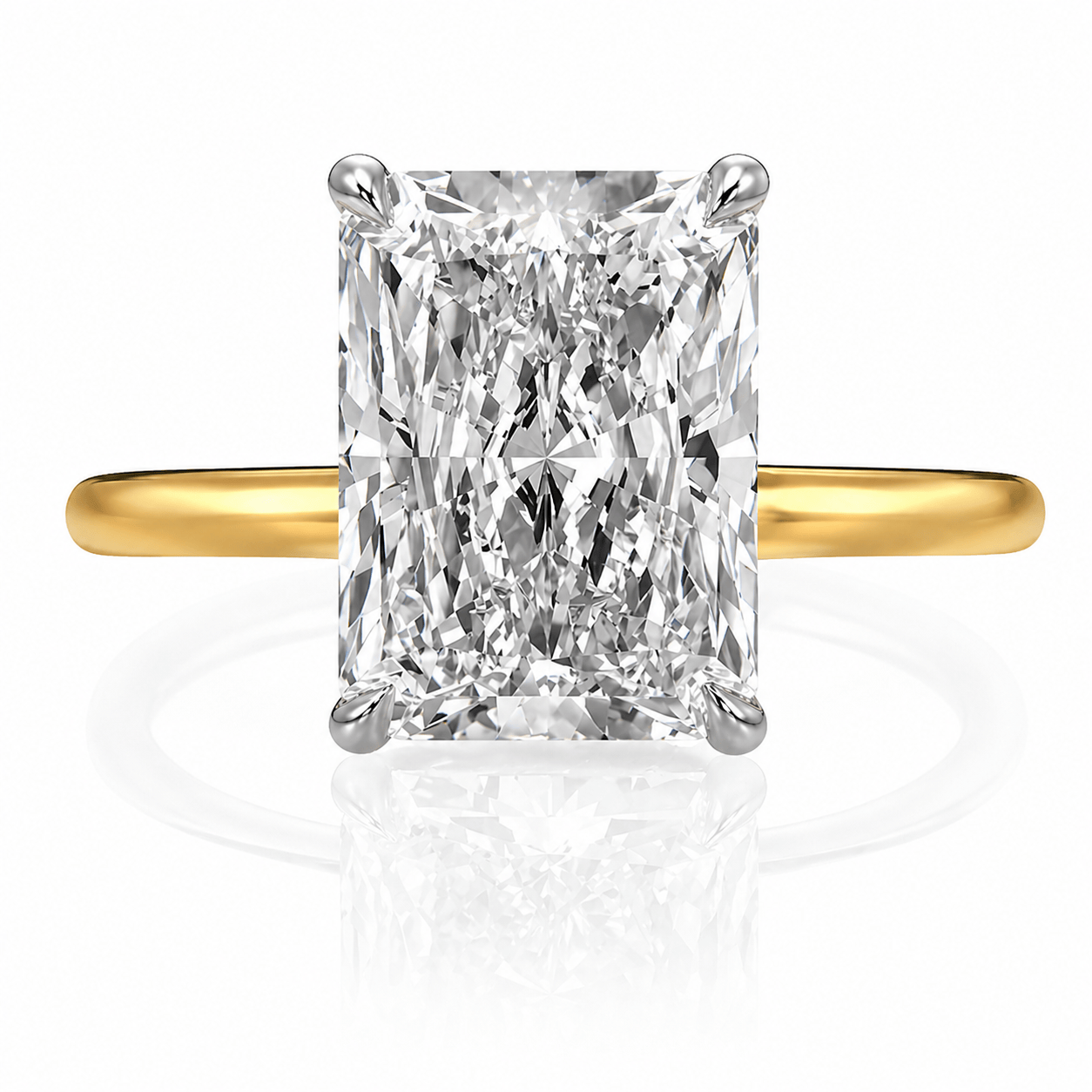5.20 Carats Lab Grown Radiant Cut Two Tone Solitaire Hidden Halo Diamond Engagement Ring