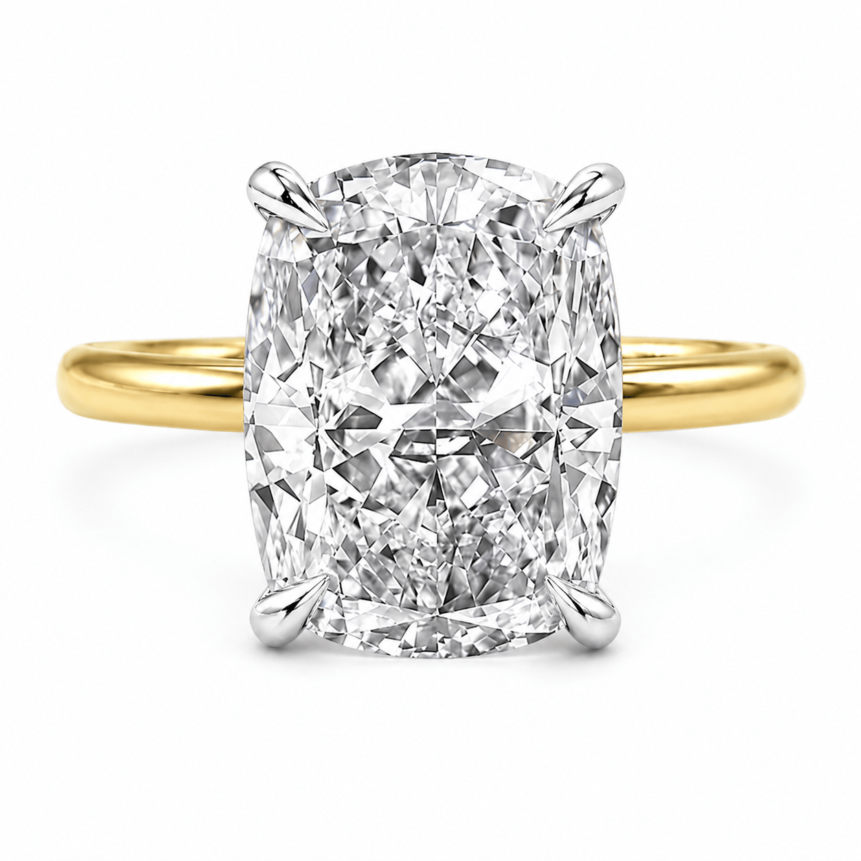 5.18 Carats Lab Grown Elongated Cushion Cut Two Tone Solitaire Hidden Halo Diamond Engagement Ring