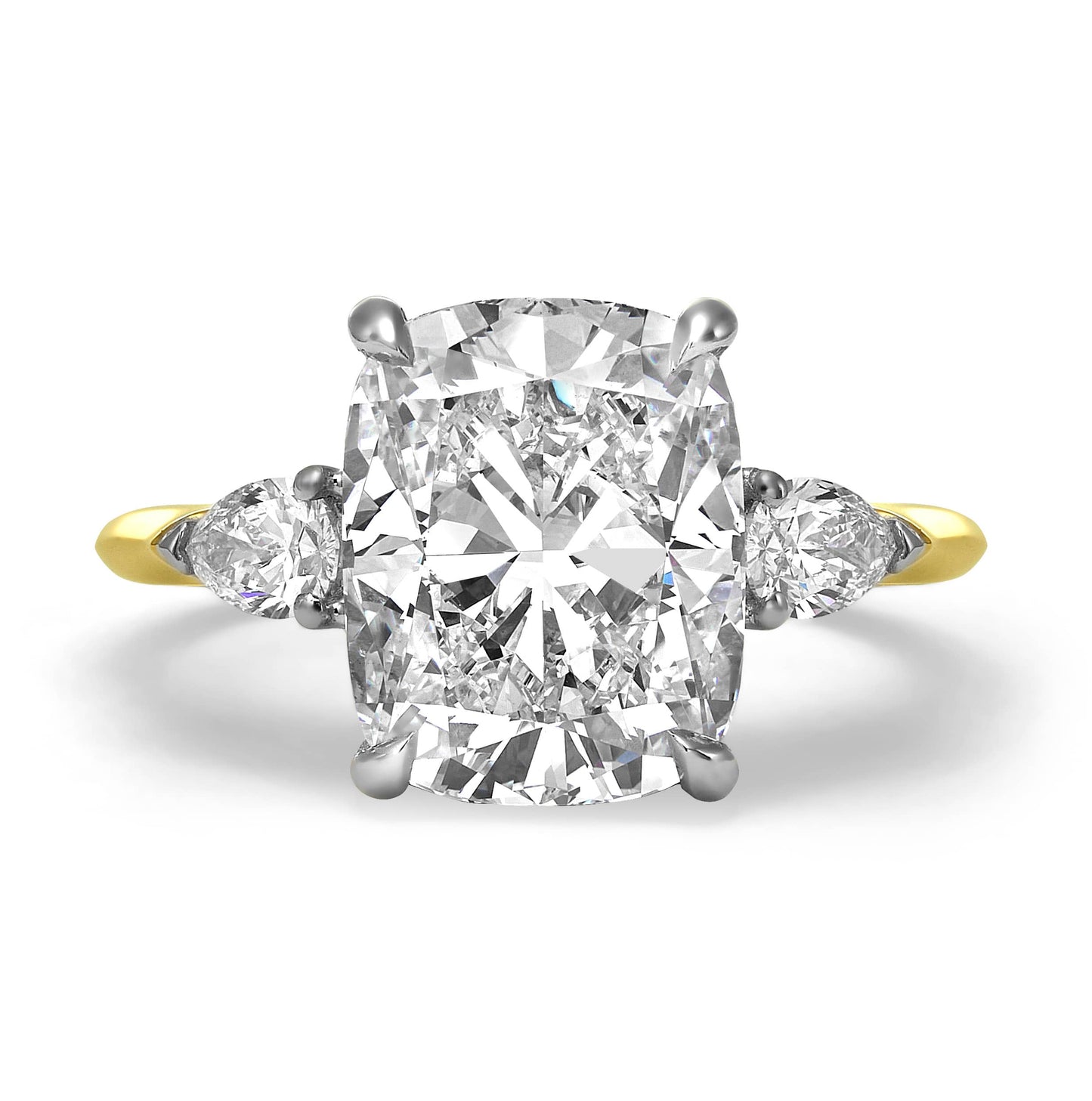 5.41 Carats Lab Grown Elongated Cushion Cut with Pear shaped Side Stones Diamond Engagement Ring