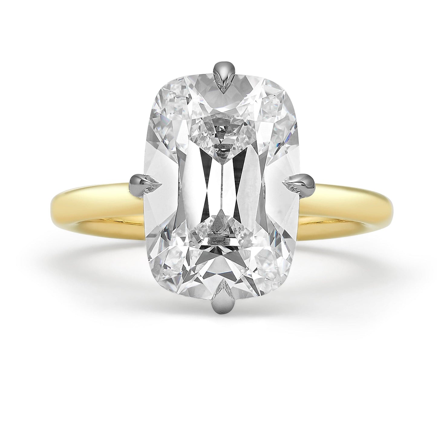 5.01 Carat Lab Grown Elongated Old Mine Cut Diamond Solitaire Engagement Ring