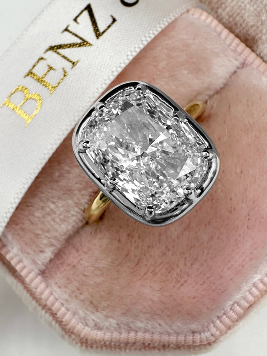 5.03 Carat Lab Grown Cushion Cut Diamond Solitaire Button Back Engagement Ring