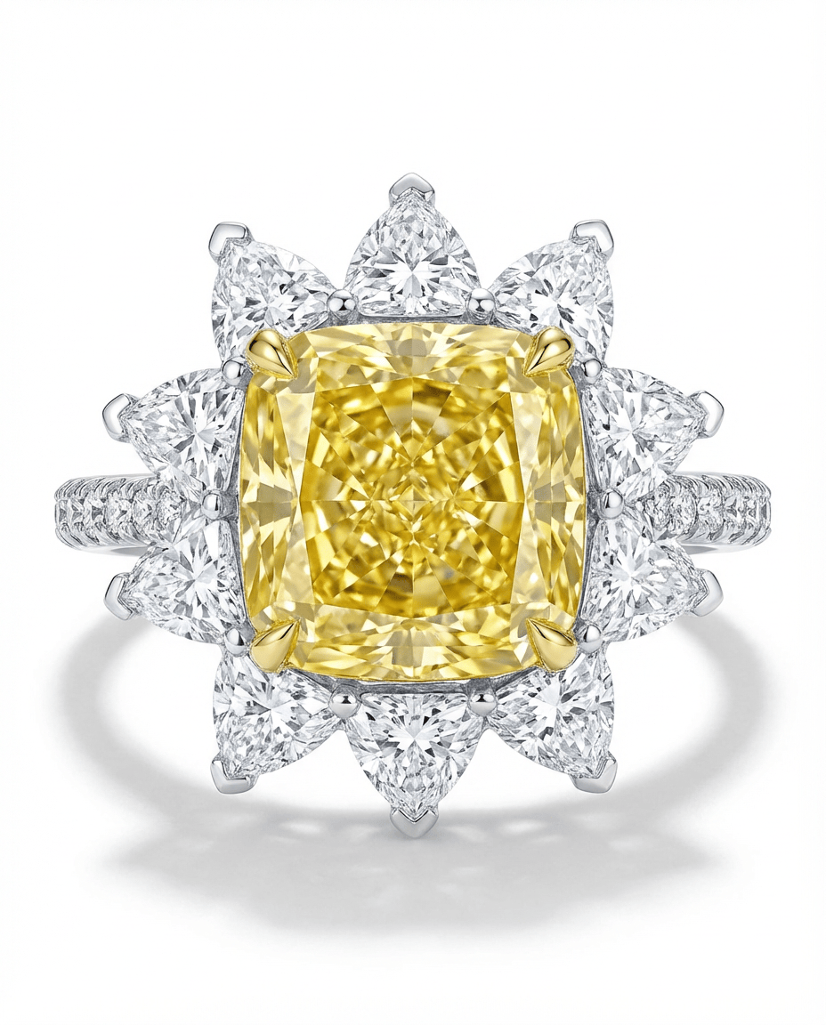 5 Carats Cushion Cut Fancy Vivid Yellow High Jewelry Lab Grown Diamond Engagement Ring