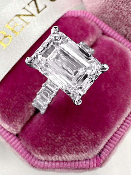 7.10ct Lab-Grown Emerald Cut Diamond Engagement Ring with 3/4 Eternity Band 14K White Gold