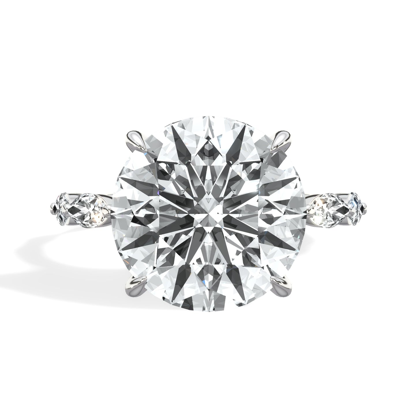 6.02 Carats Lab Grown Round Cut with Marquise Side Stones Hidden Halo Diamond Engagement Ring