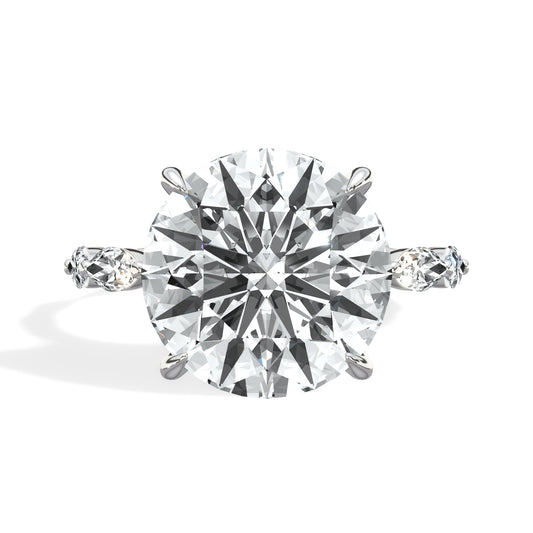 6.02 Carats Lab Grown Round Cut with Marquise Side Stones Hidden Halo Diamond Engagement Ring