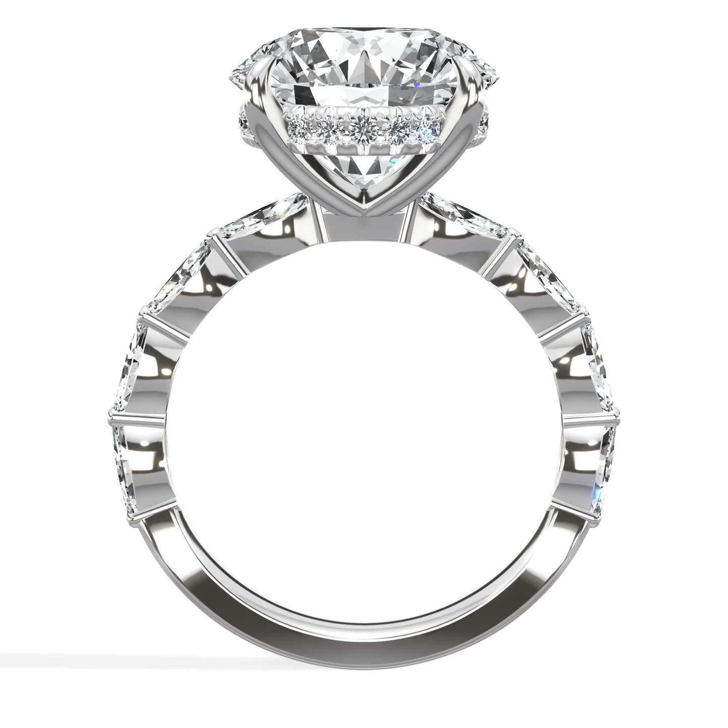 6.02 Carats Lab Grown Round Cut with Marquise Side Stones Hidden Halo Diamond Engagement Ring