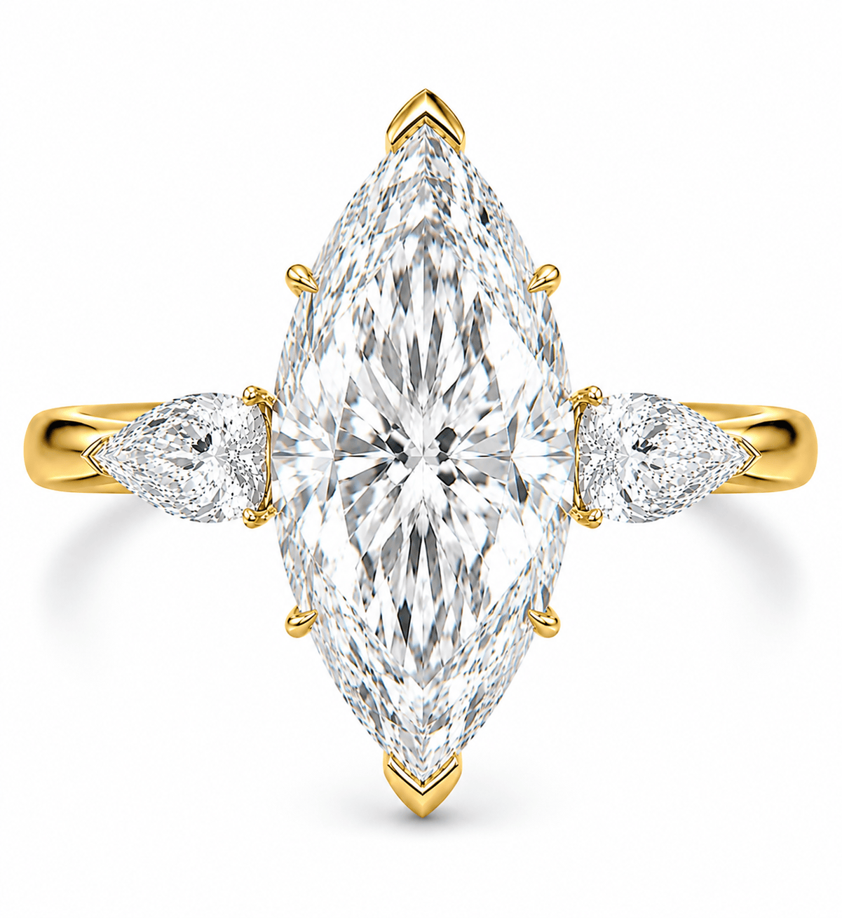7.39 Carats Marquise with Pear Side Stones Lab Grown Diamond Engagement Ring Yellow Gold