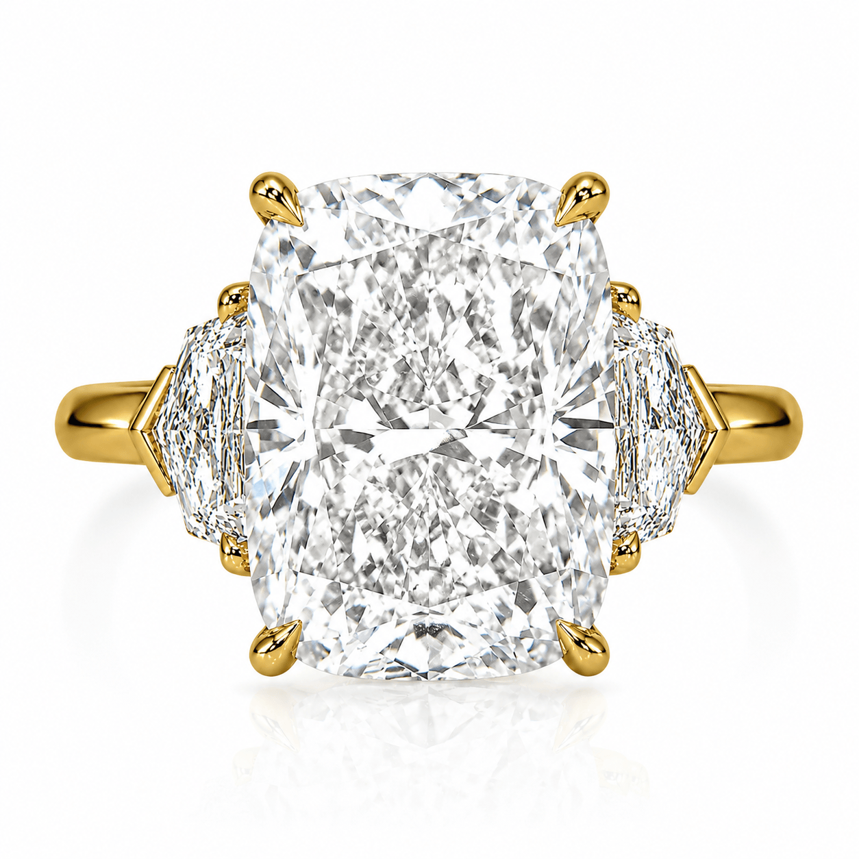 8.50 Carats Elongated Cushion Cut with Epaulette Side Stones Lab Grown Diamond Engagement Ring Yellow Gold