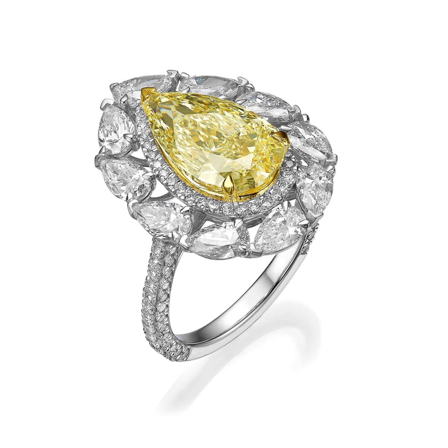 7.10 Carats Lab Grown Pear Shaped Fancy Yellow High Jewelry Diamond Engagement Ring
