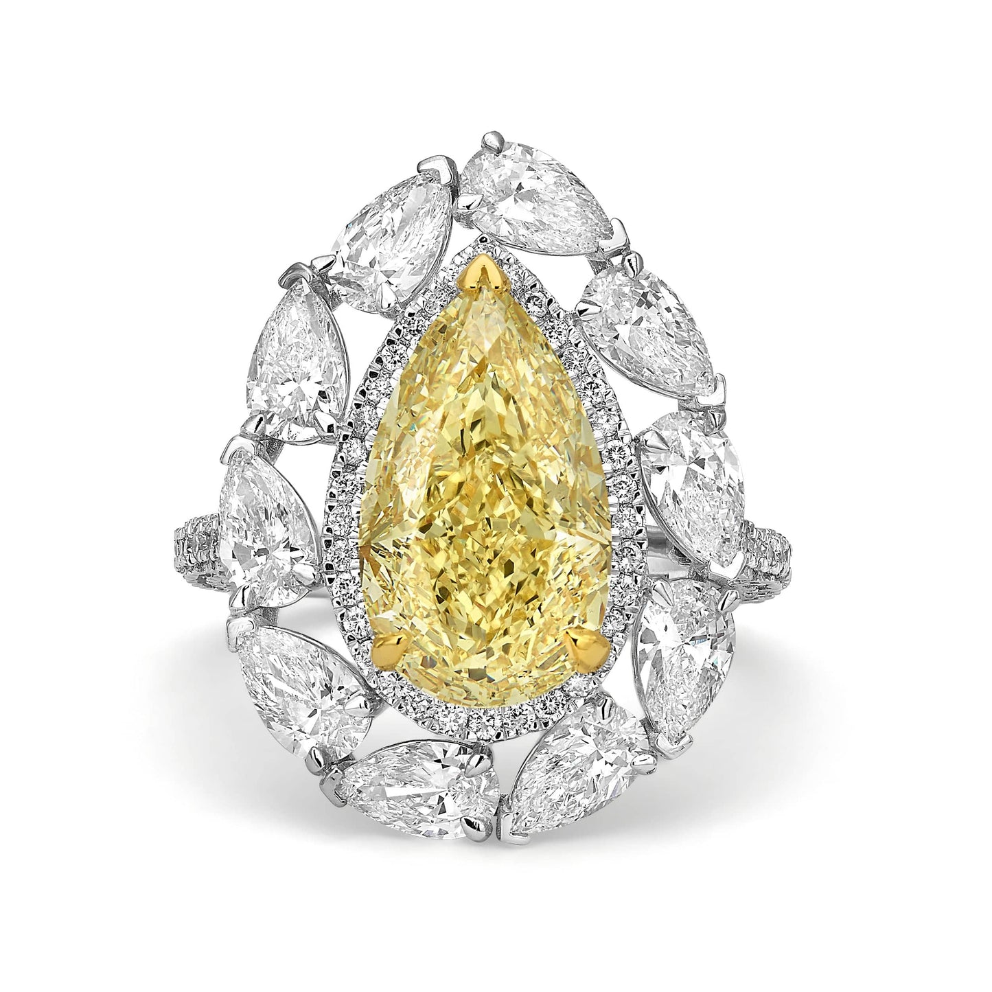 7.10 Carats Lab Grown Pear Shaped Fancy Yellow High Jewelry Diamond Engagement Ring