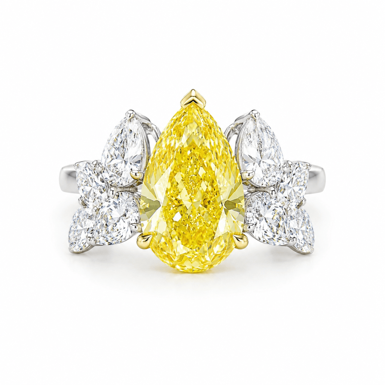 7.53 Carats Pear Shaped Fancy Intense Yellow Lab Grown Diamond Cocktail Engagement Ring