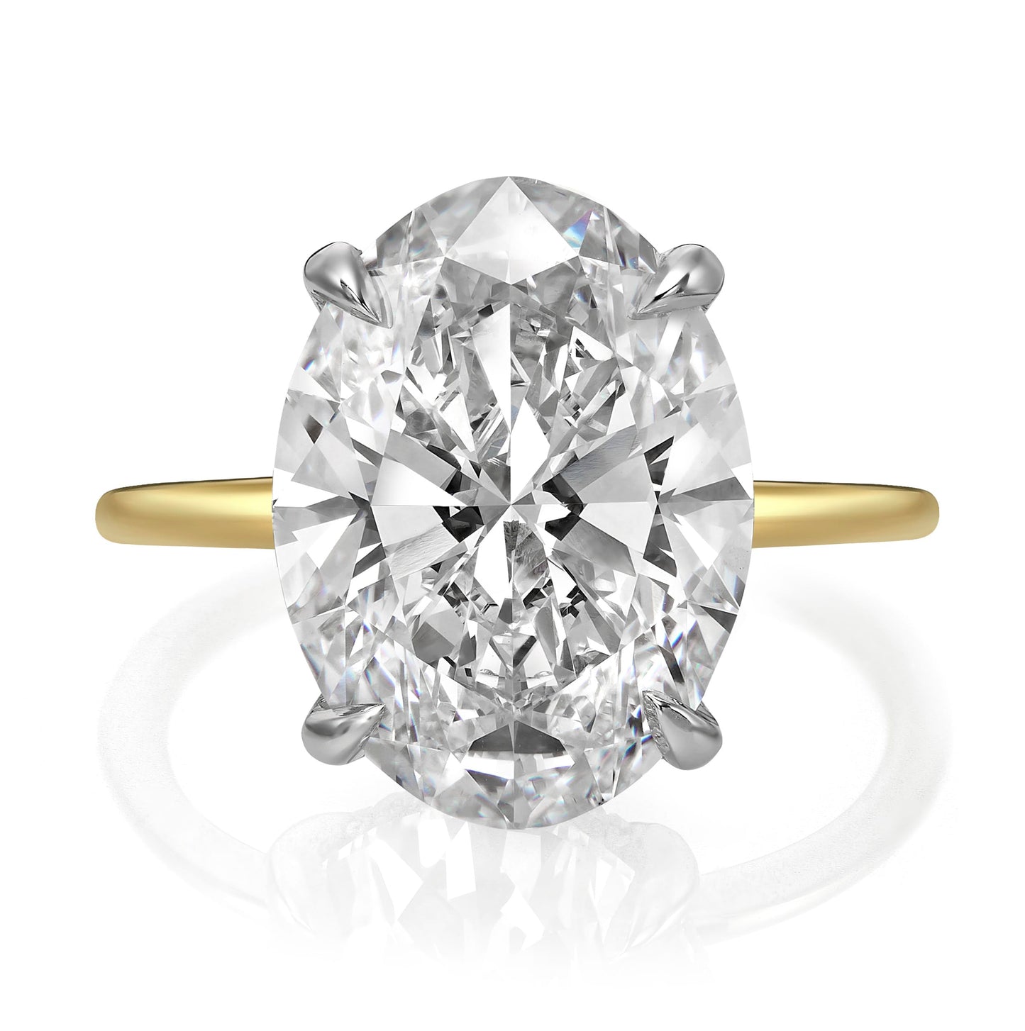 7.32 Carats Lab Grown Oval Cut Two Tone Solitaire Hidden Halo Diamond Engagement Ring