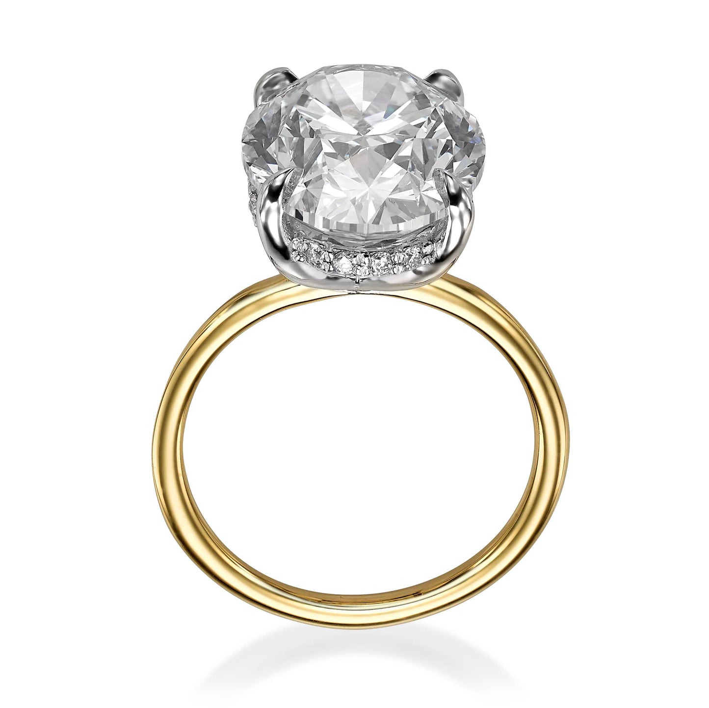 7.32 Carats Lab Grown Oval Cut Two Tone Solitaire Hidden Halo Diamond Engagement Ring