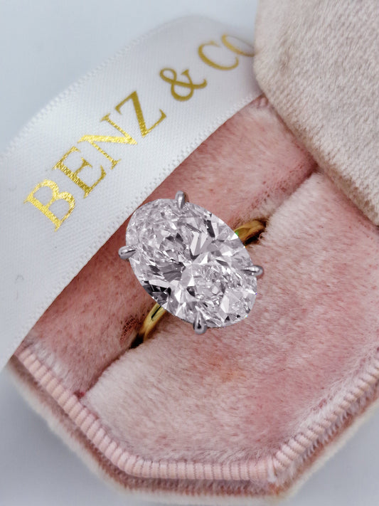 7ct Oval Diamond Hidden Halo Two-Tone Yellow Gold Ring