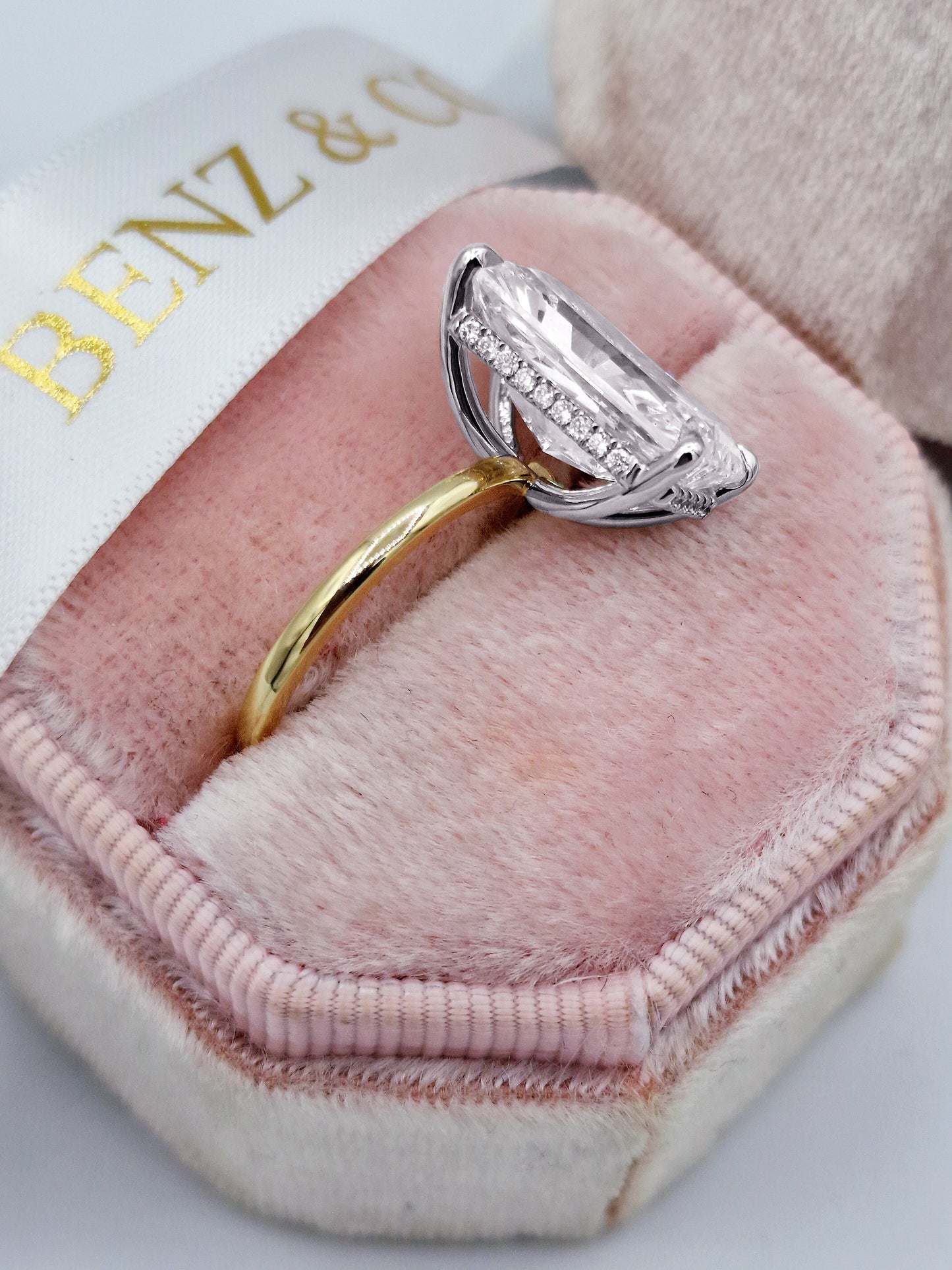 8.25 Carats Lab Grown Radiant Cut Two Tone Solitaire Hidden Halo Diamond Engagement Ring