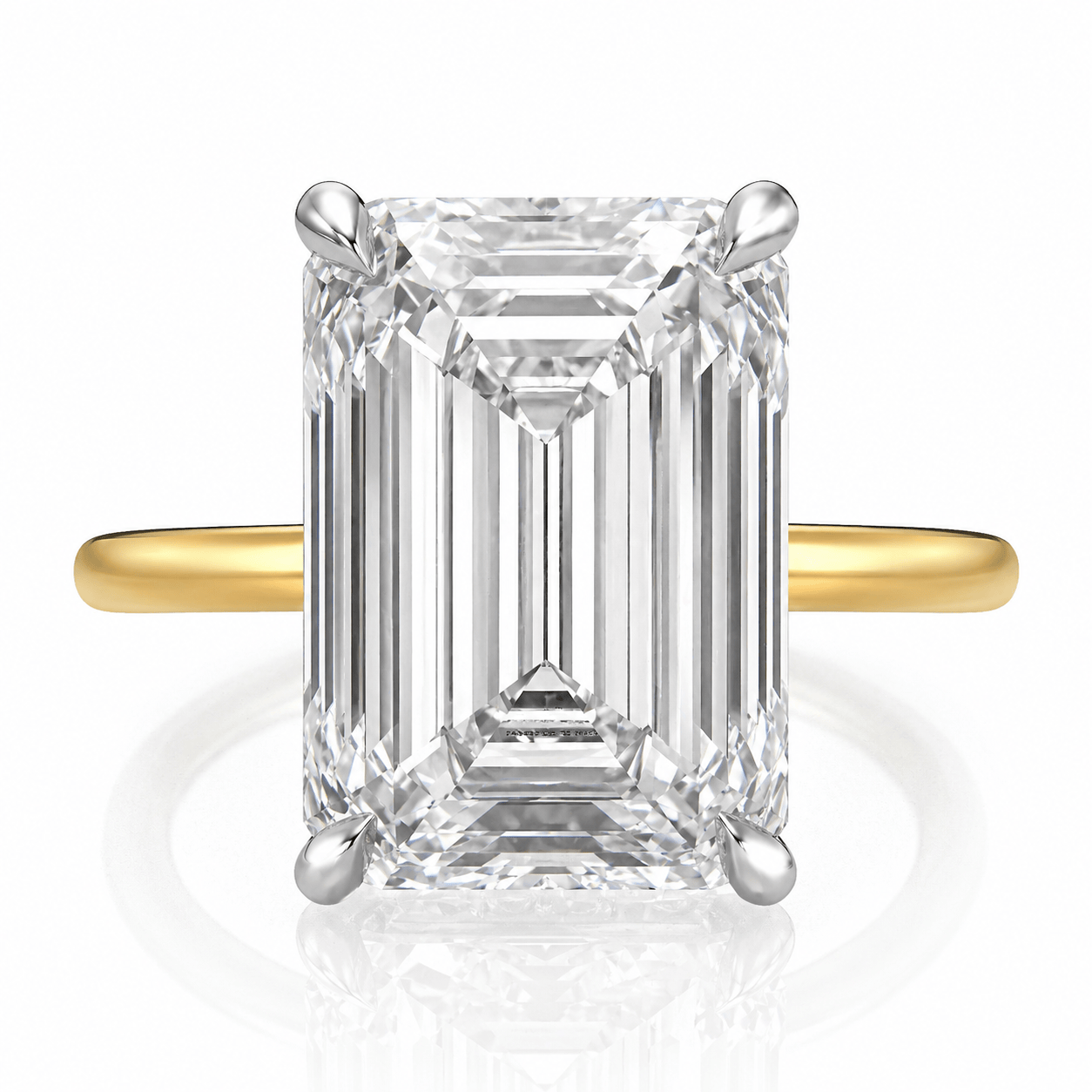 8.27 Carats Lab Grown Emerald Cut Two Tone Solitaire Hidden Halo Diamond Engagement Ring