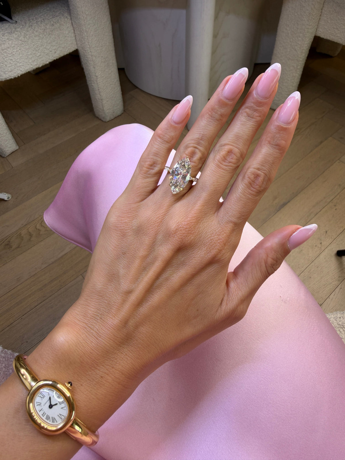9 Carat Lab Grown Marquise Cut with Marquise Side Stones Hidden Halo Diamond Engagement Ring Yellow Gold