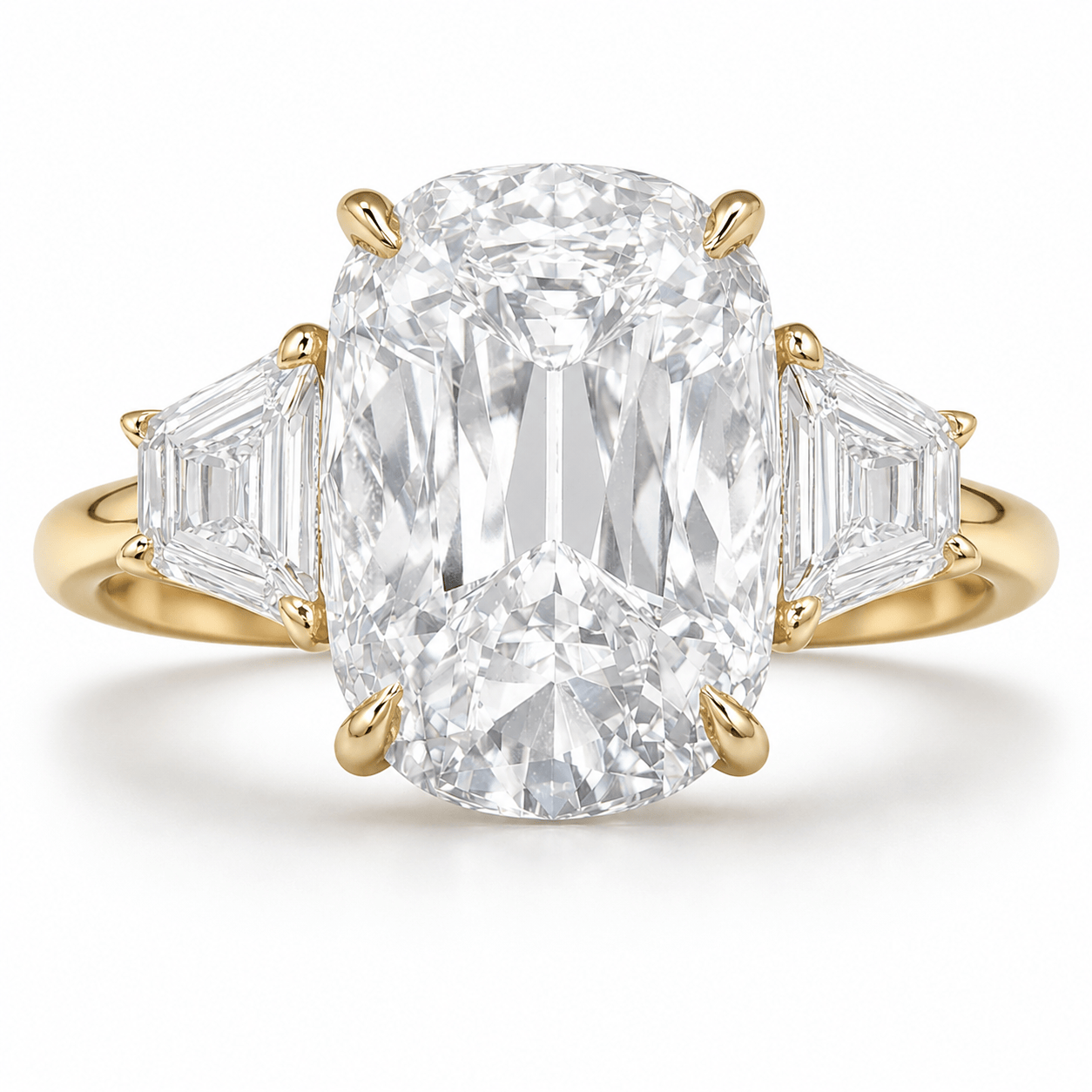 9.69 Carats Old Mine Cut with Epaulette Side Stones Lab Grown Diamond Engagement Ring