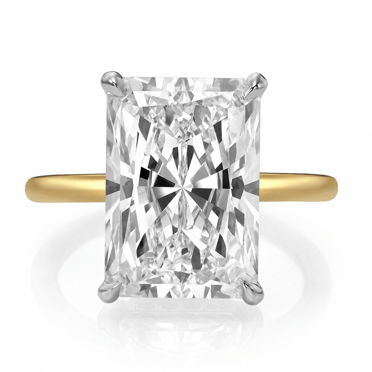 8.25 Carats Lab Grown Radiant Cut Two Tone Solitaire Hidden Halo Diamond Engagement Ring
