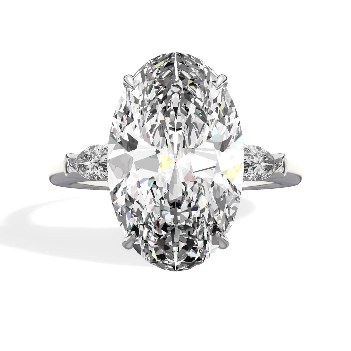 10.07 Carats Lab Grown Oval Cut with Pear Shape Side Stones Diamond Engagement Ring in Platinum