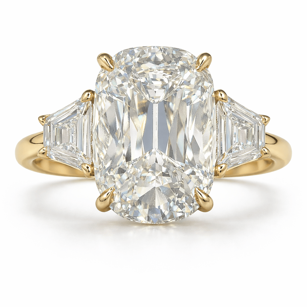 9.69 Carats Old Mine Cut with Epaulette Side Stones Lab Grown Diamond Engagement Ring