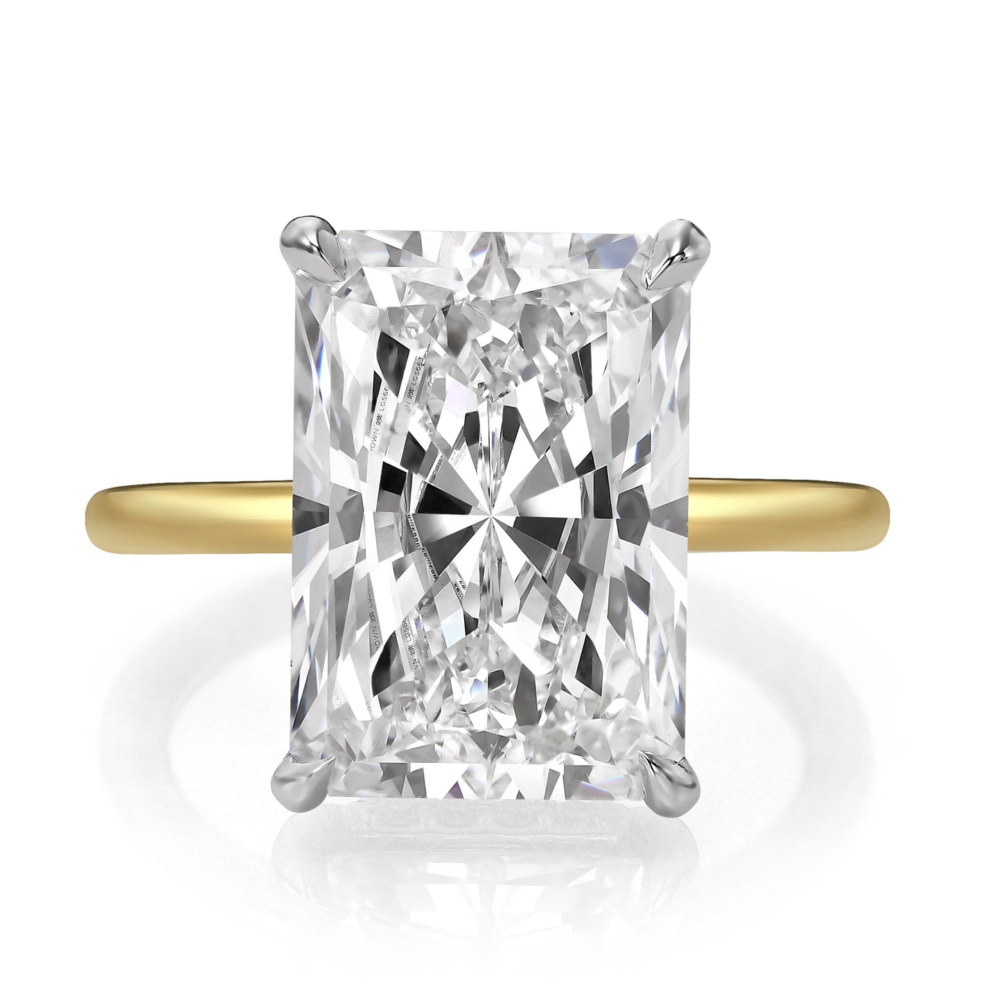 8.25 Carats Lab Grown Radiant Cut Two Tone Solitaire Hidden Halo Diamond Engagement Ring