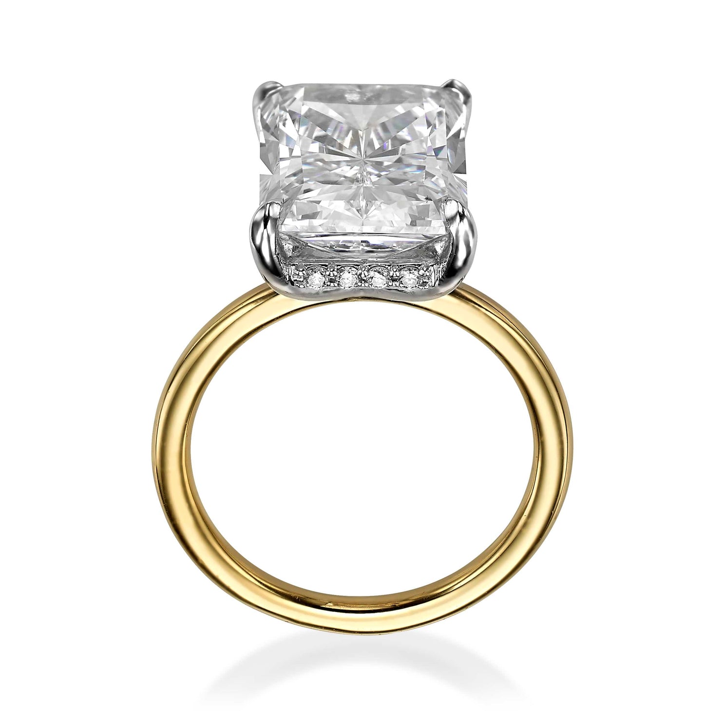 8.25 Carats Lab Grown Radiant Cut Two Tone Solitaire Hidden Halo Diamond Engagement Ring