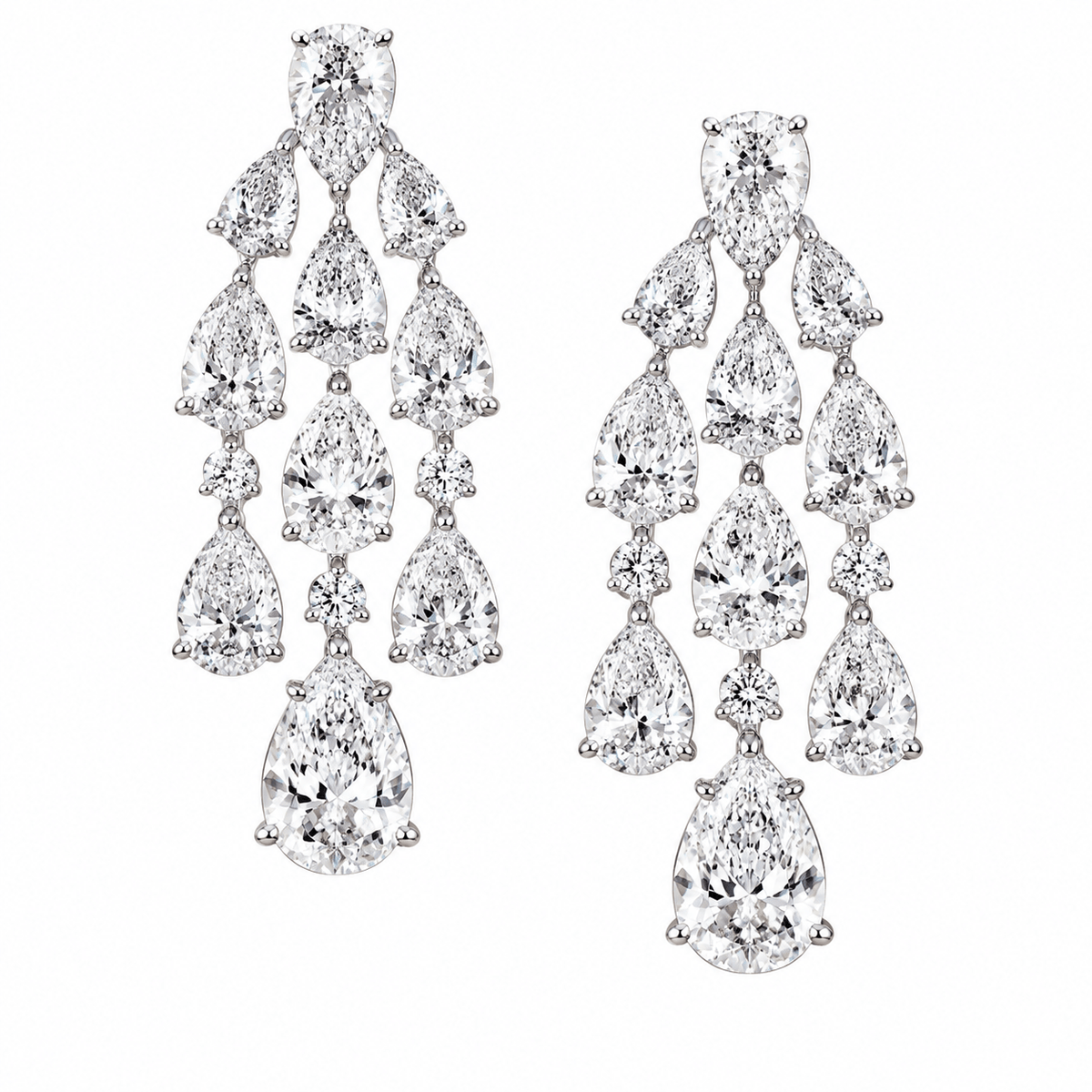 9.19 Carat Pear Shaped Diamond Chandelier Earrings 14K White Gold