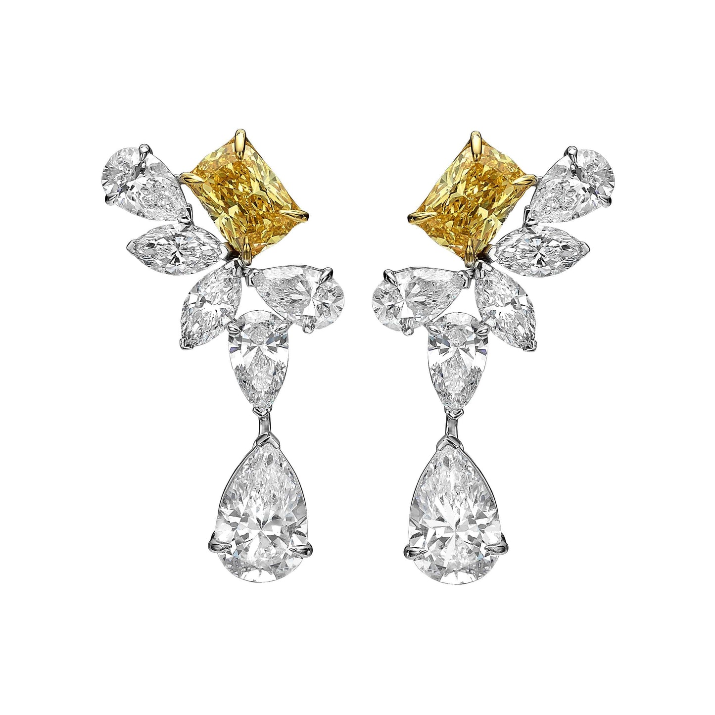 9.60 Fancy Yellow & Colorless Multi-Shaped Diamond Drop Earrings 14K Gold