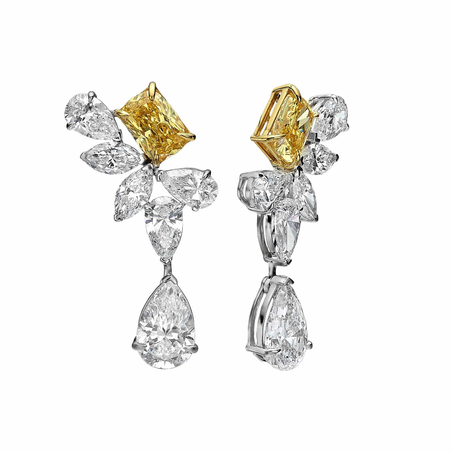9.60 Fancy Yellow & Colorless Multi-Shaped Diamond Drop Earrings 14K Gold