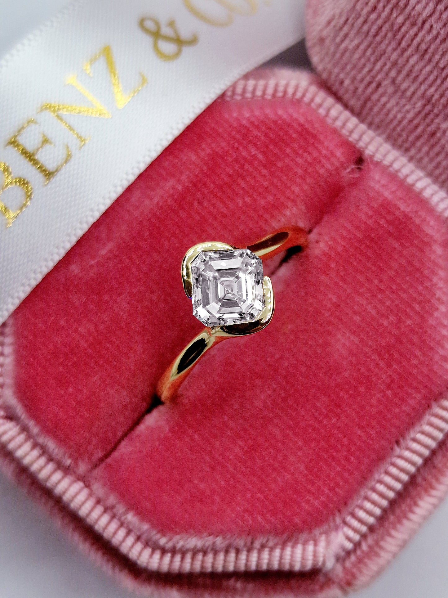 1.00 Carat Asscher Cut Natural Diamond Engagement Ring in Yellow Gold