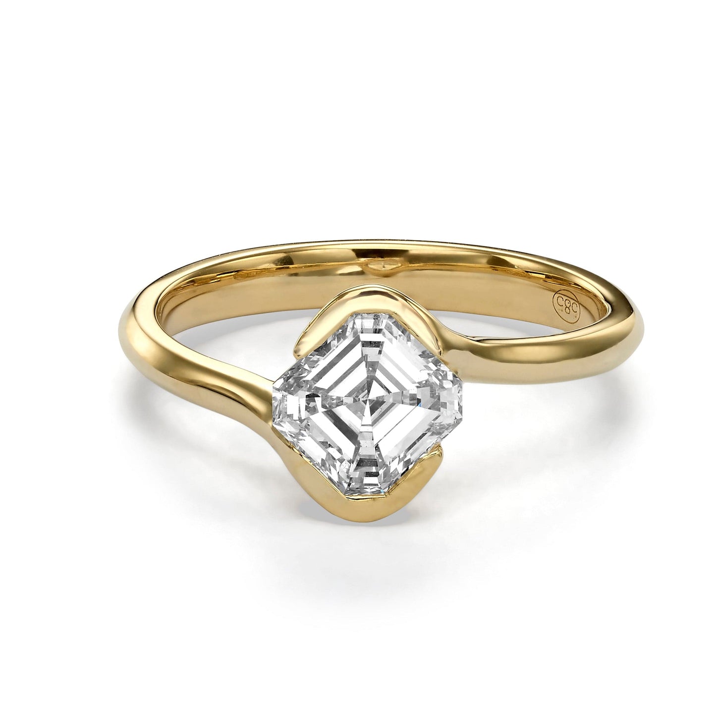 1.00 Carat Asscher Cut Natural Diamond Engagement Ring in Yellow Gold