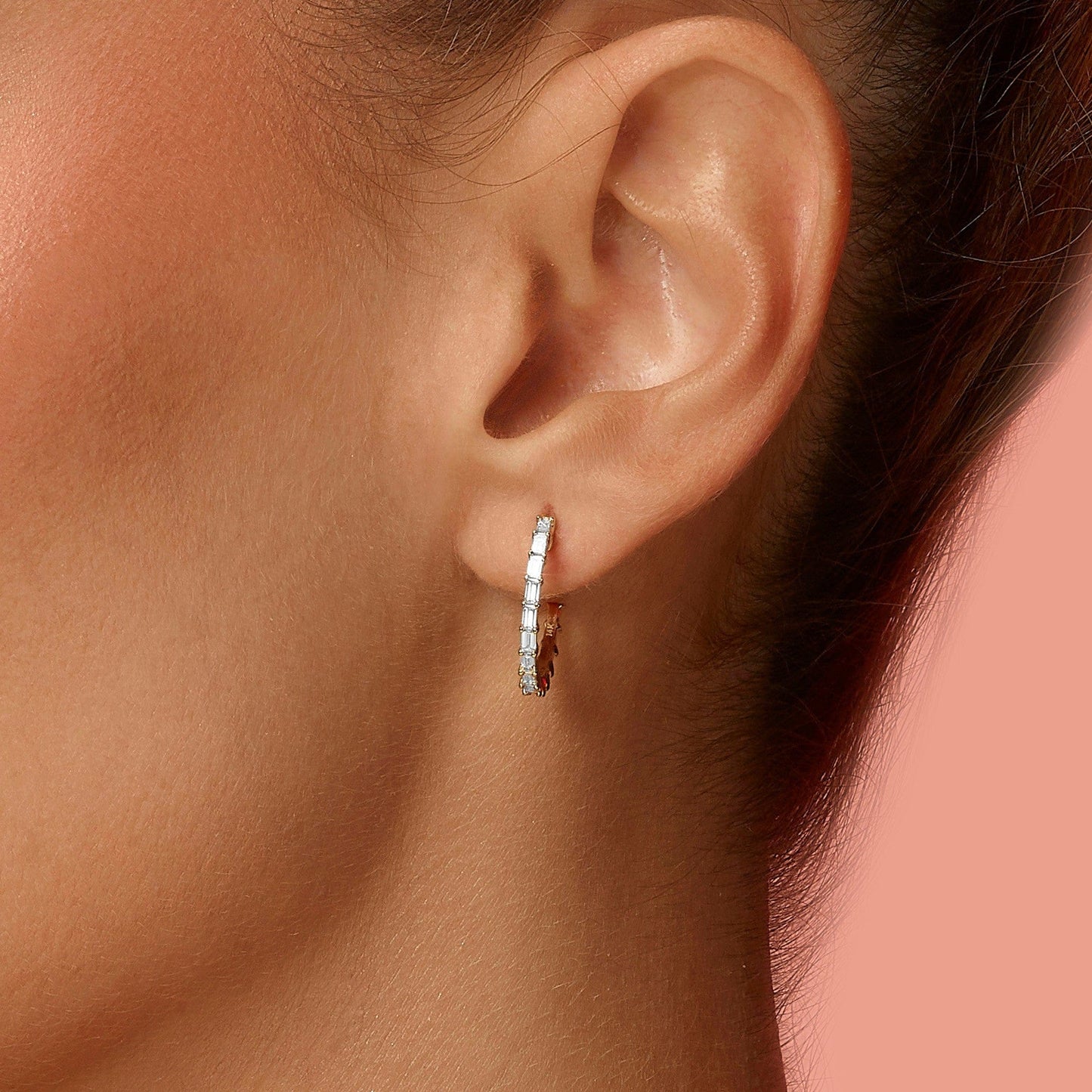 Baguette Diamond Huggies Earrings 14K Gold