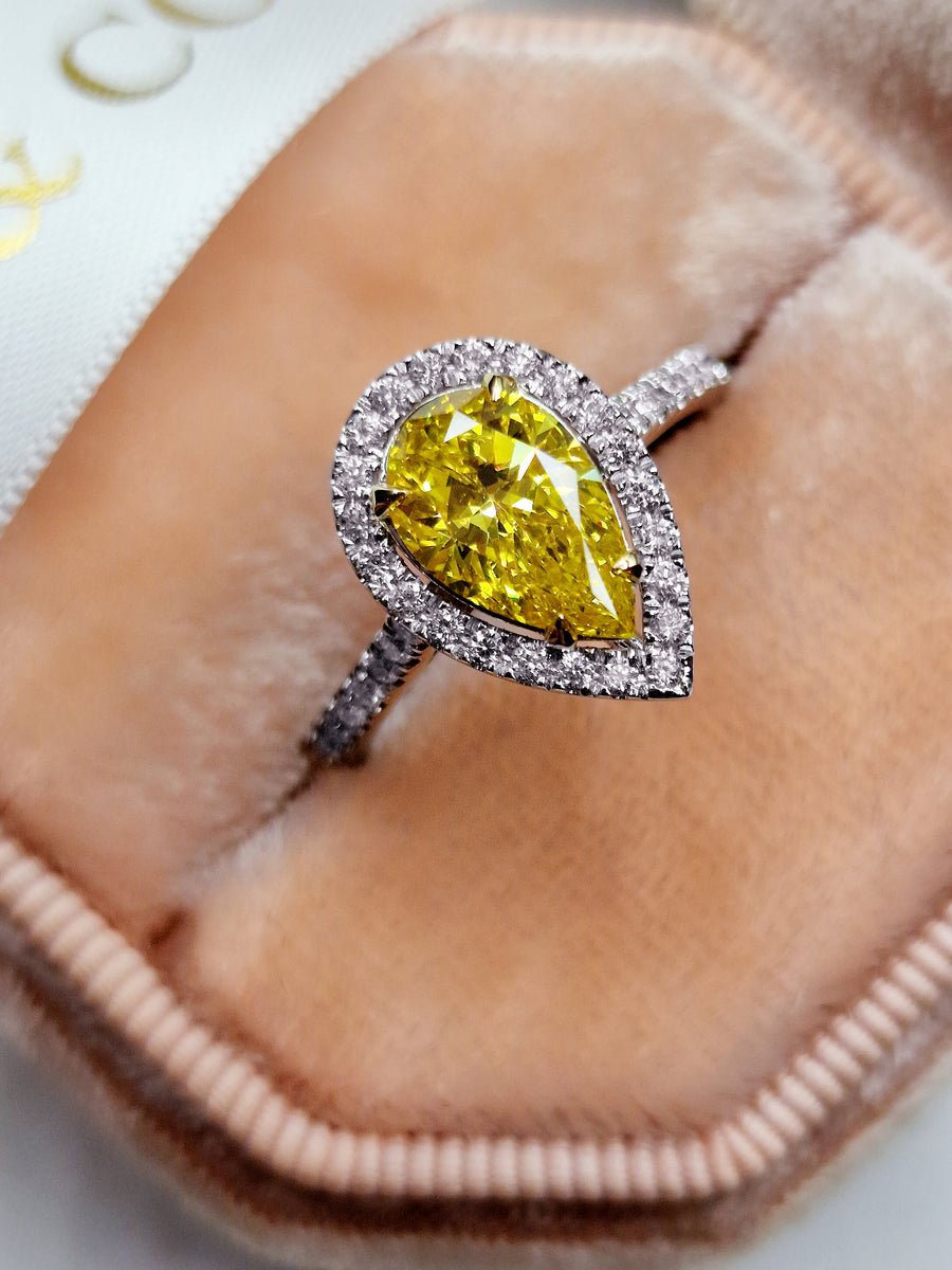 2.08 ct Fancy Vivid Yellow Pear Shaped Diamond Engagement Ring