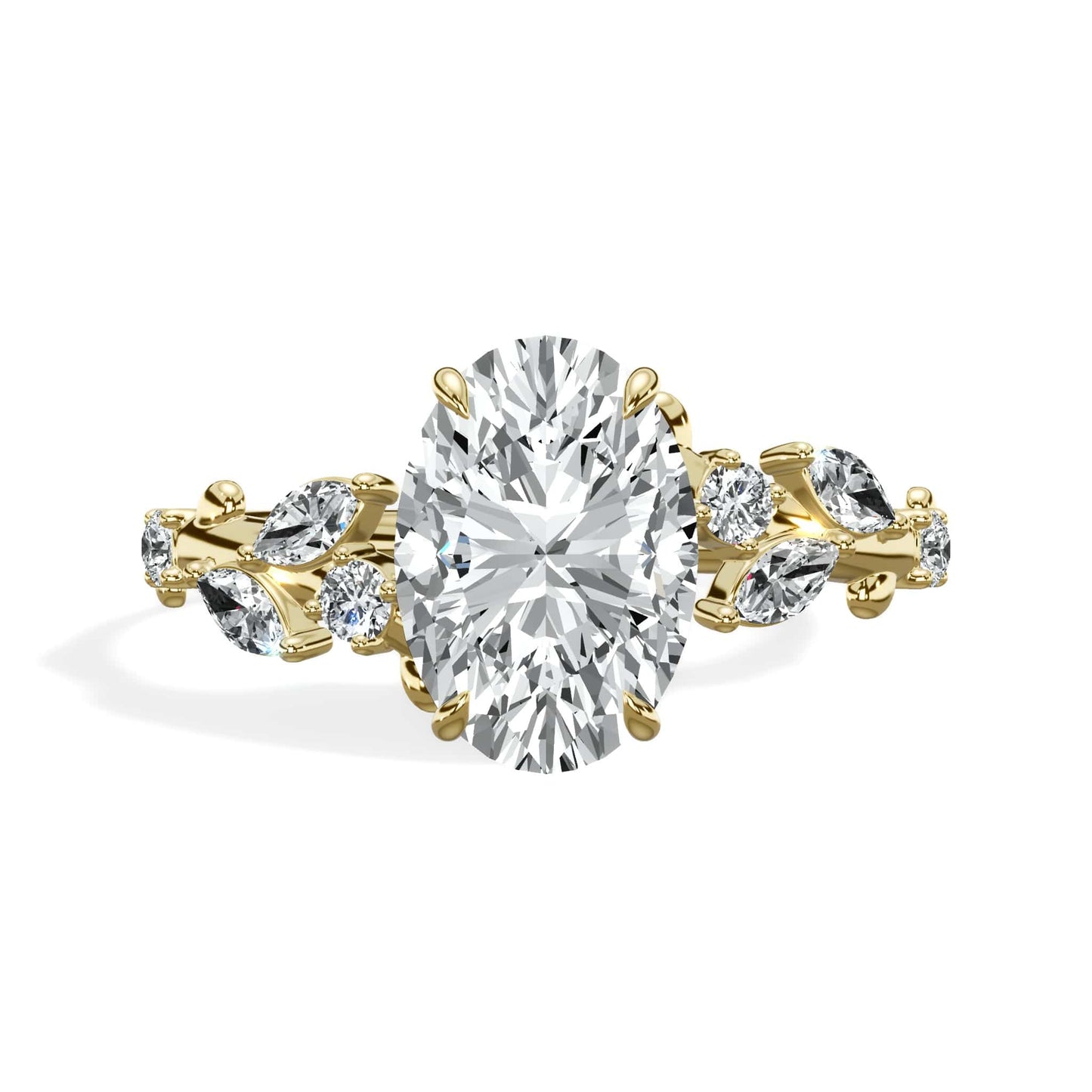2.36 Carats Lab Grown Oval Cut Diamond Floral Engagement Ring