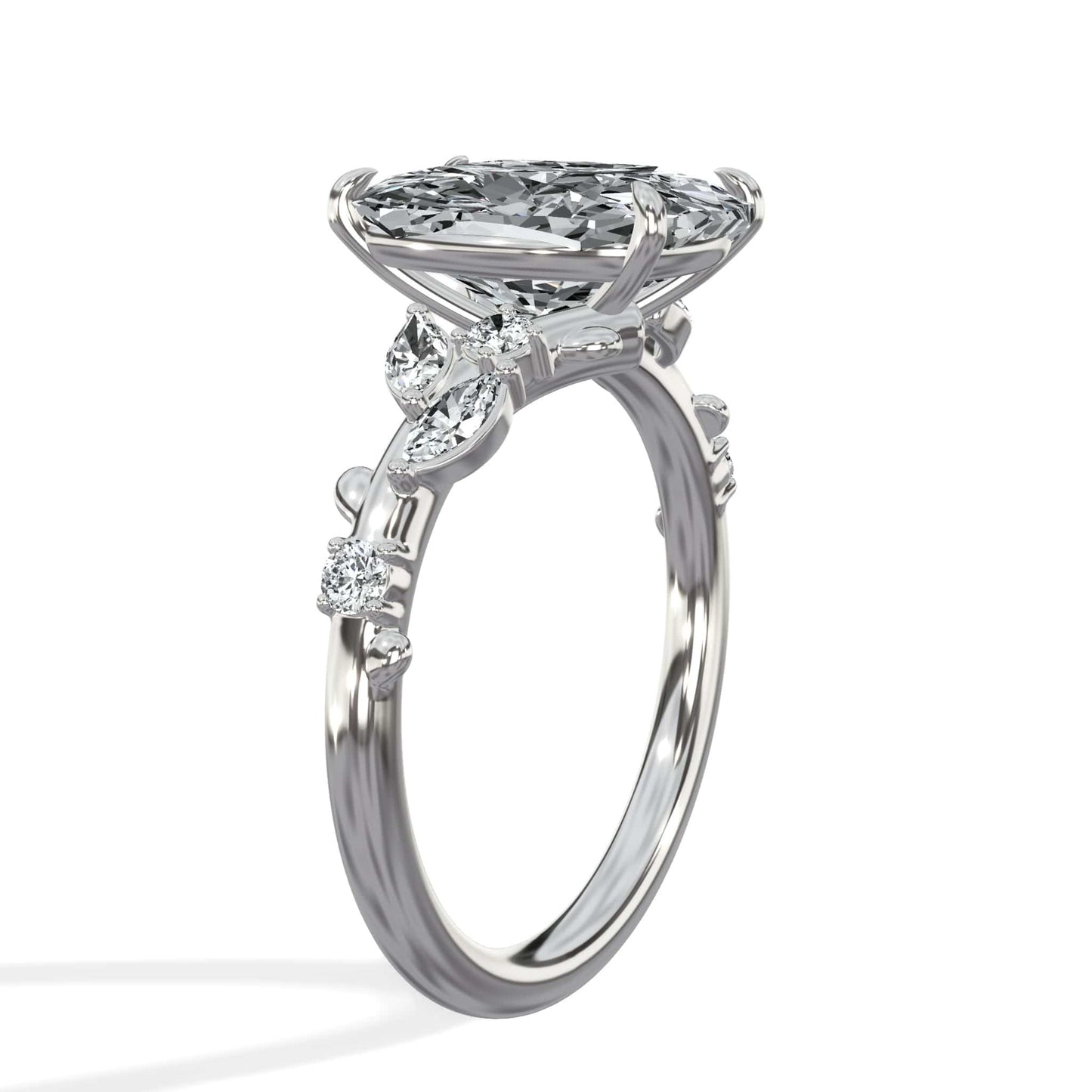 3.36 Carats Lab Grown Elongated Cushion Cut Diamond Floral Engagement Ring White Gold