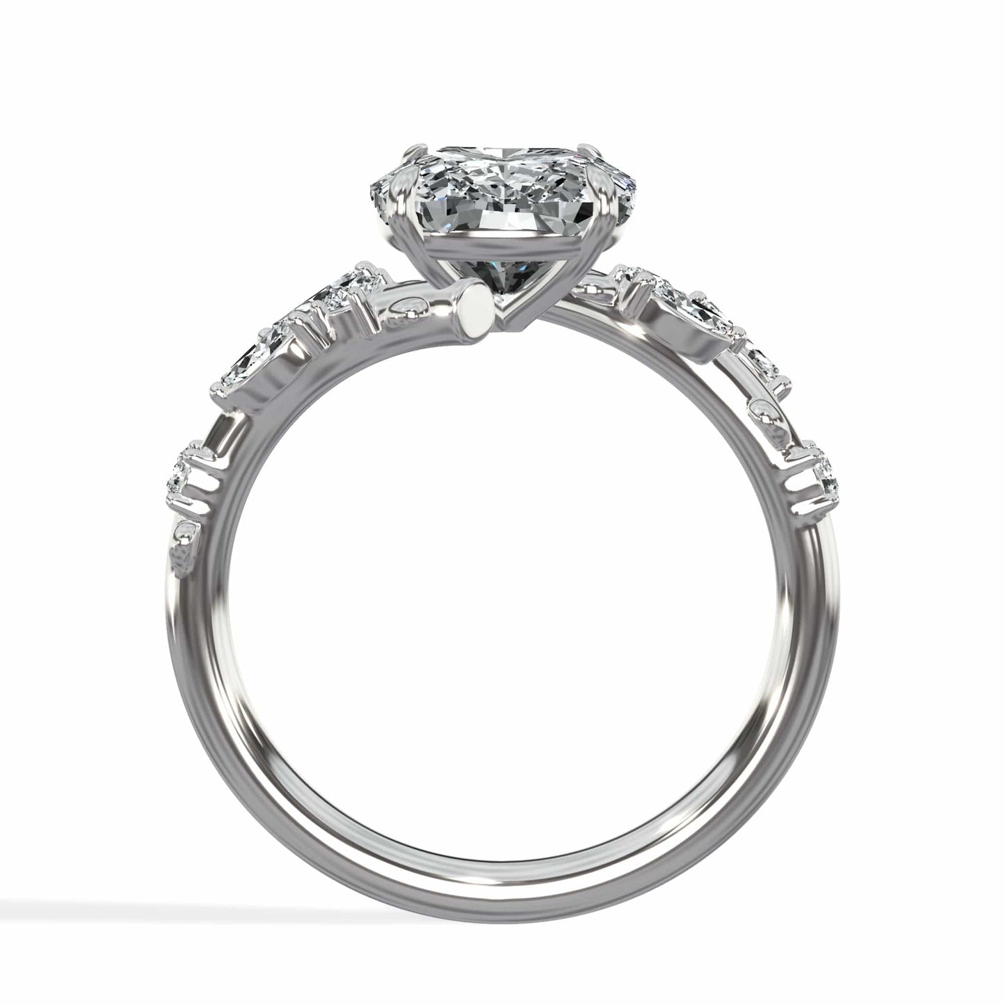 3.36 Carats Lab Grown Elongated Cushion Cut Diamond Floral Engagement Ring White Gold
