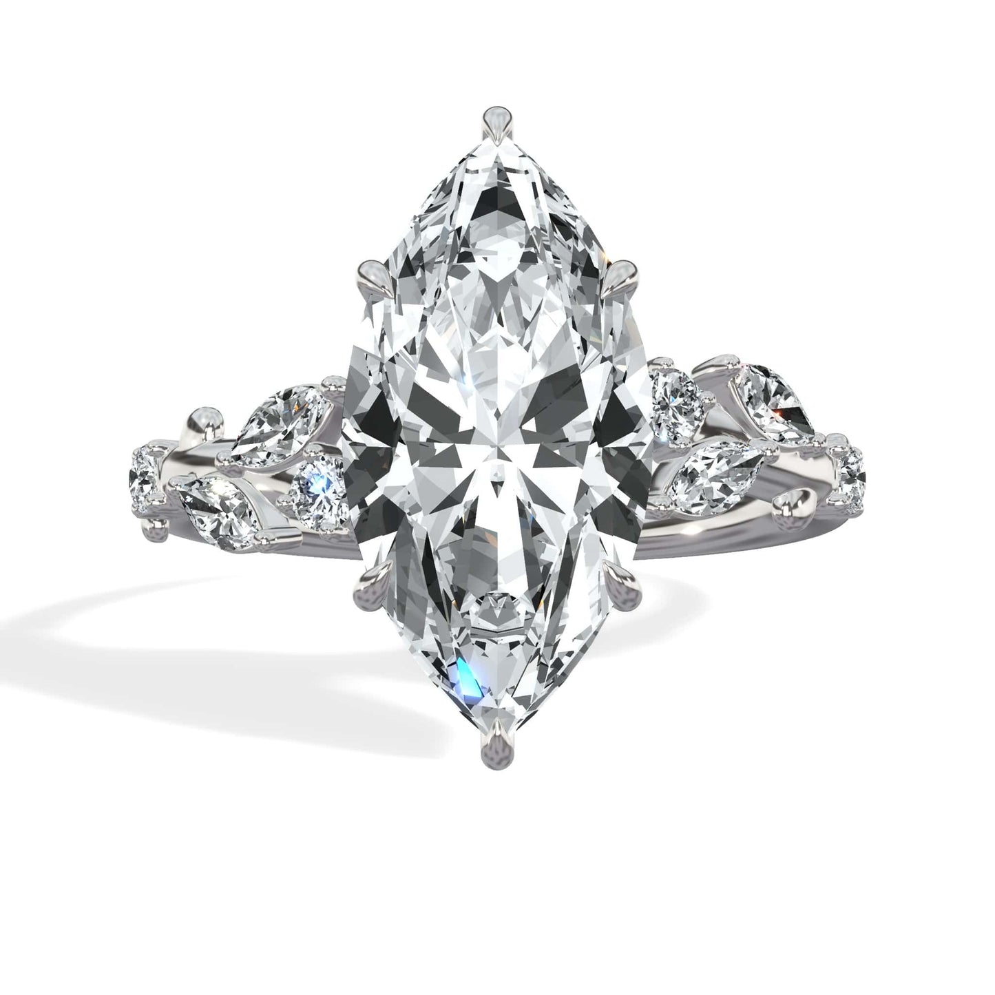 3.36 Carats Lab Grown Marquise Cut Diamond Floral Engagement Ring White Gold