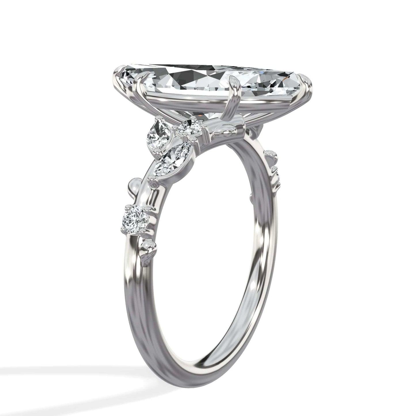 3.36 Carats Lab Grown Marquise Cut Diamond Floral Engagement Ring White Gold