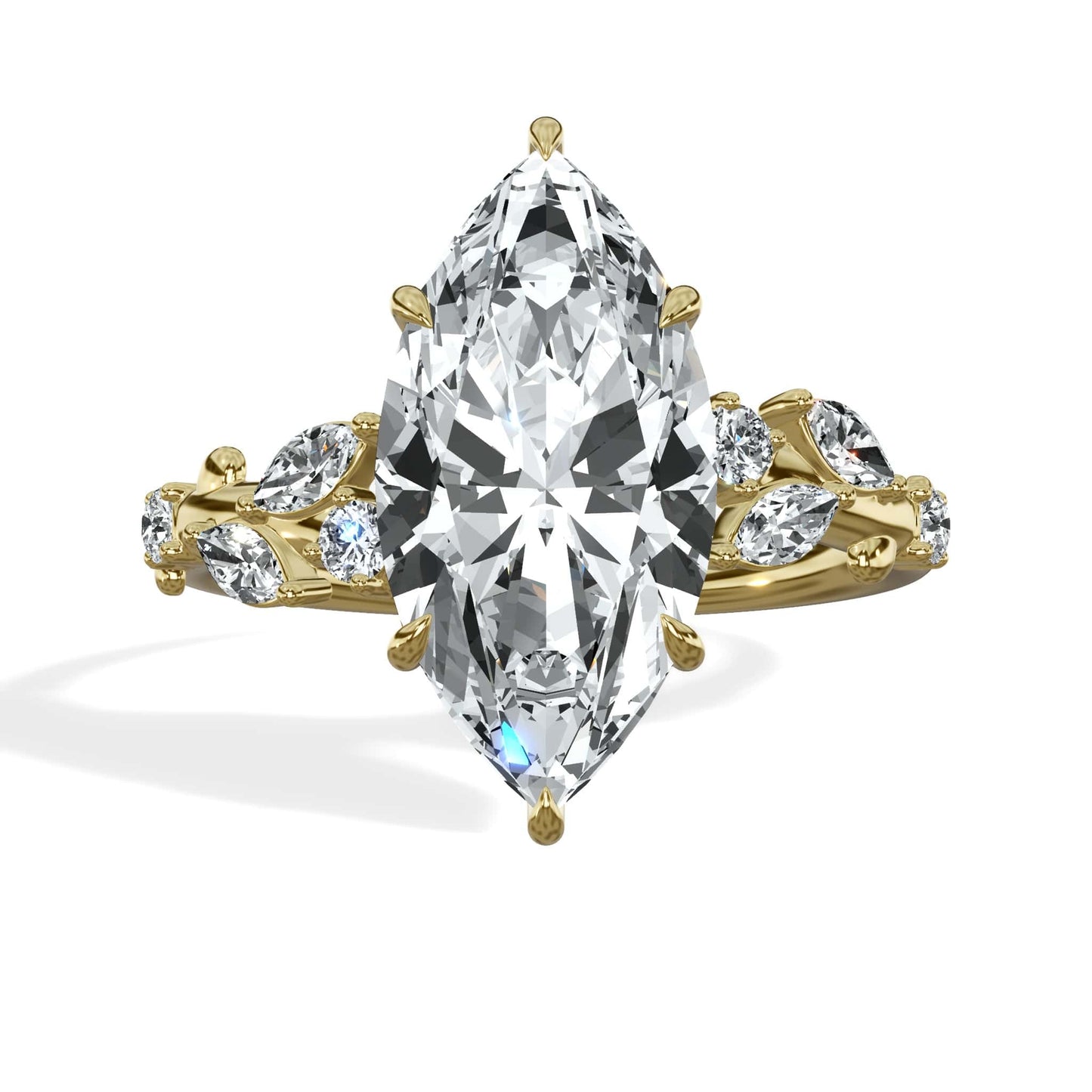 3.36 Carats Lab Grown Marquise Cut Diamond Floral Engagement Ring Yellow Gold