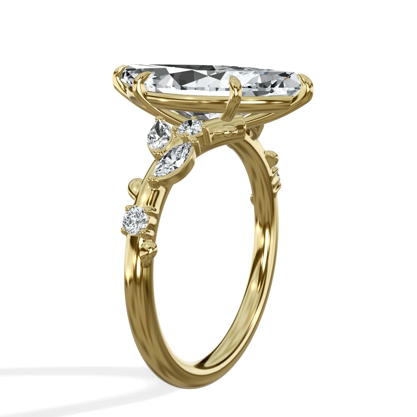 3.36 Carats Lab Grown Marquise Cut Diamond Floral Engagement Ring Yellow Gold