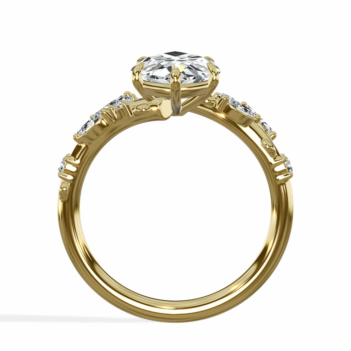 3.36 Carats Lab Grown Marquise Cut Diamond Floral Engagement Ring Yellow Gold