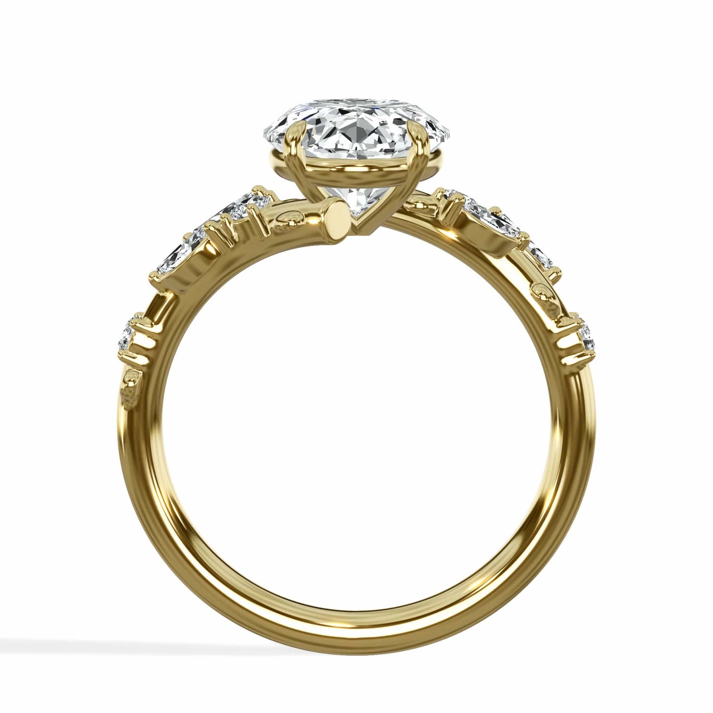 3.36 Carats Lab Grown Oval Cut Diamond Floral Engagement Ring Yellow Gold
