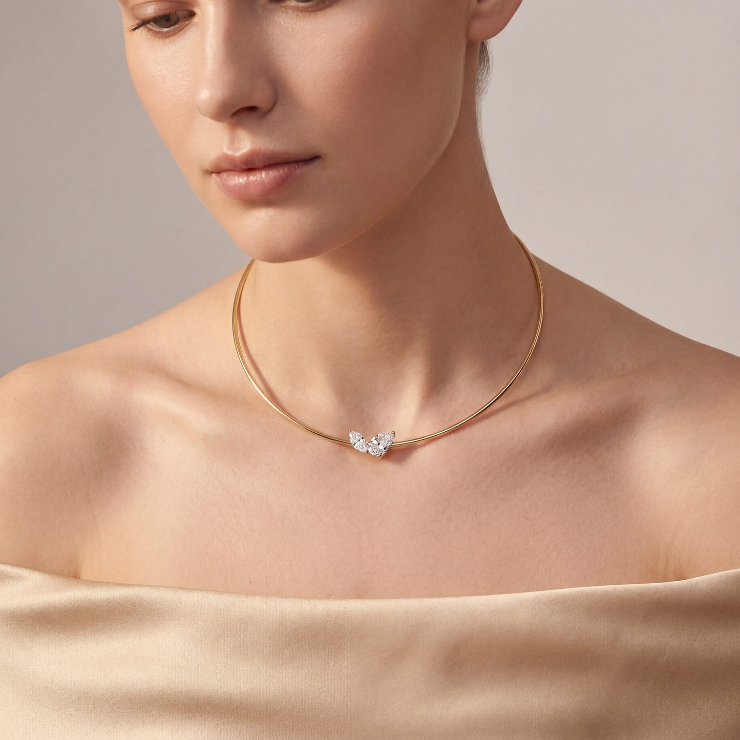 Collar Necklace With 3 CTW Pear & Marquise Cut Lab-Grown Diamonds In 14K Yellow Gold